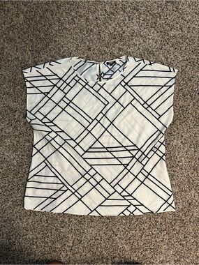 Express White Cap-Sleeve Top with Black Geometric Lines